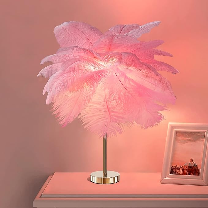 Ostrich Feather Table Lamp with Plug in Wire