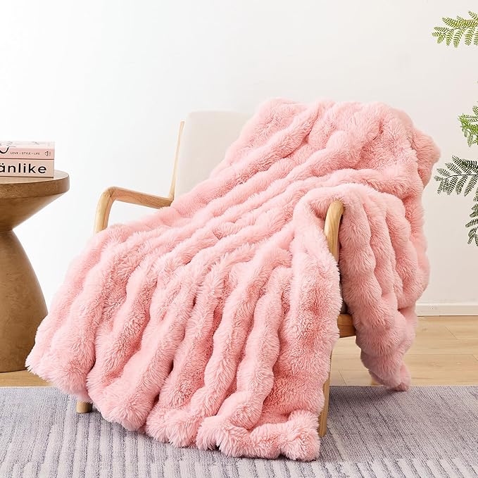 Smoofy Faux Fur Blanket Rabbit Fleece - Blush Pink Fluffy Blanket