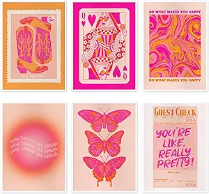 Funky Pink And Orange Canvas Wall Art Set of 6