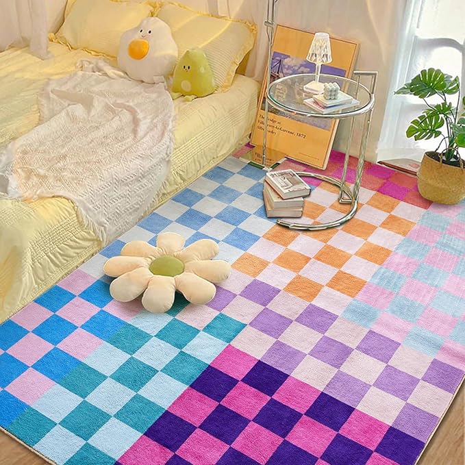 Multicolored Checkerboard Rug